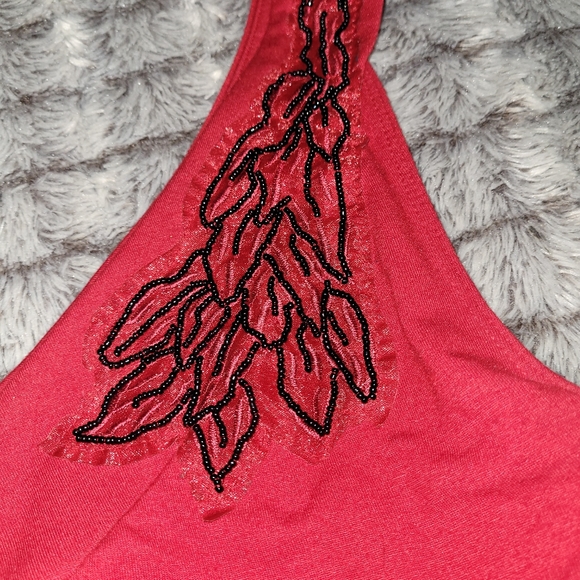 Red one shoulder beaded top - Picture 2 of 3